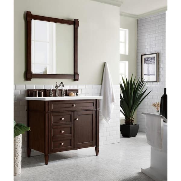 Brittany 36.0 in. W x 23.5 in. D x 34 in. H Bathroom Vanity in Burnished Mahogany with White Zeus Quartz Top