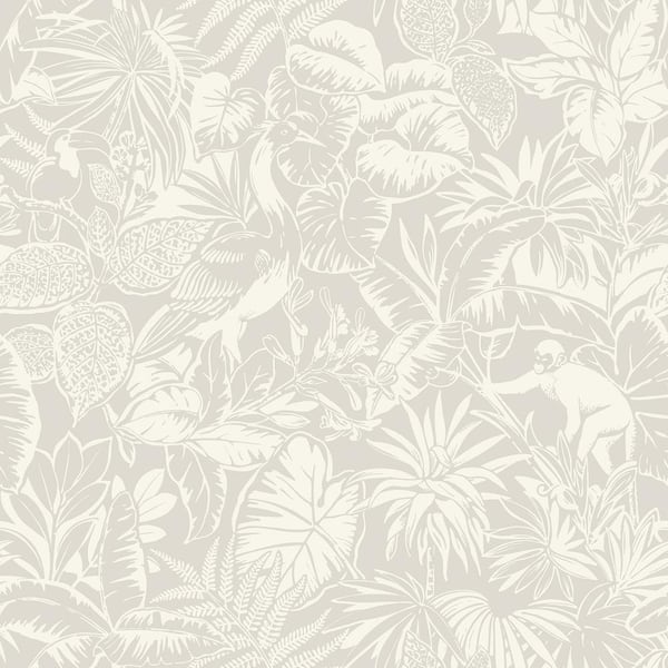 Chesapeake Corcovado Grey Jungle Jamboree Matte Paper Pre-Pasted Wallpaper Sample