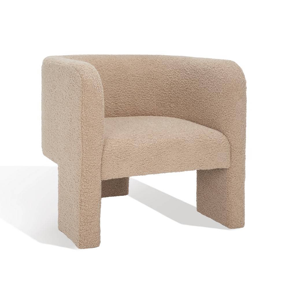 Elegant 30" Light Brown Faux Shearling Barrel Accent Chair