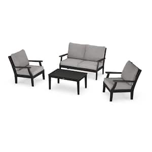Braxton 4-Piece Plastic Outdoor Deep Seating Set with Grey Mist Cushions