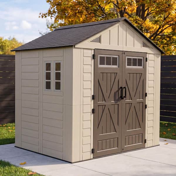 Sizzim 8 ft. W x 6 ft. D Outdoor Gray Resin Storage Plastic Shed
