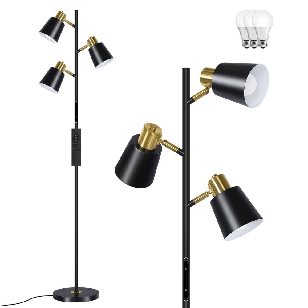 【送料無料】フロアランプ 3点ライト ブラック LEDライト付 BICIK 67 in. Classic Black Industrial Track 3-Light Dimming LED
