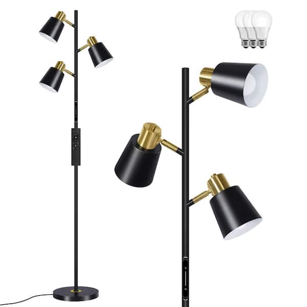 BICIK 67 in. Classic Black Industrial Track 3-Light Dimming LED Swing Arm Floor Lamp