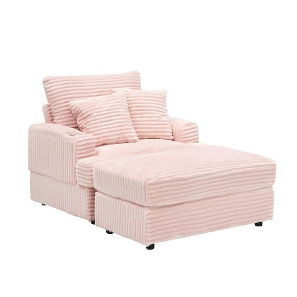 59 in. W Spring Upholstered Armchair Square Arm Corduroy Square Sofa in Pink with Cup Holder