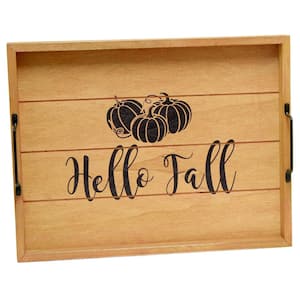 12 in. W x 2.25 in. H x 15.50 in. D in. Hello Fall" Natural Wood Decorative Wood Serving Tray