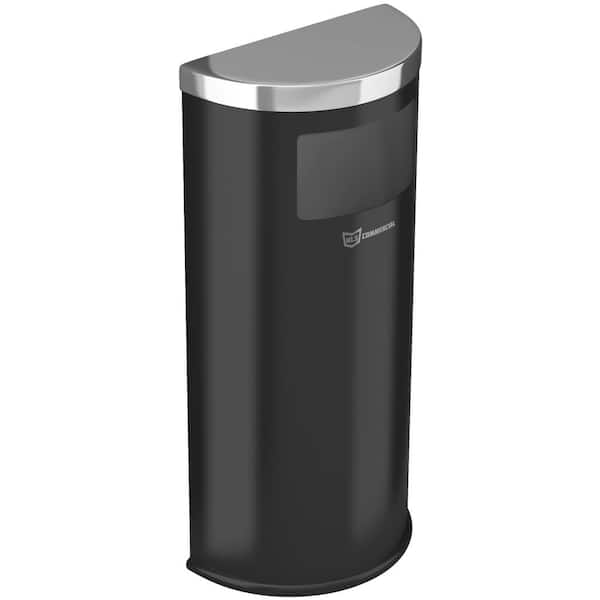 HLS COMMERCIAL 9 Gal. Black Stainless Steel Trash Can with Inner Bin, Half-Round Side-Entry with Wall Mount for Restroom, Office, Lobby