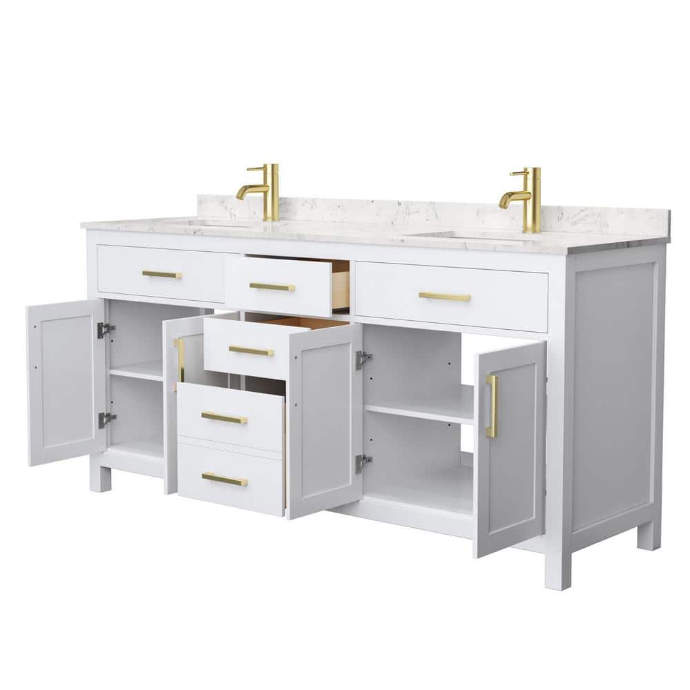 Beckett 72" White Double Vanity with Carrara Marble Top