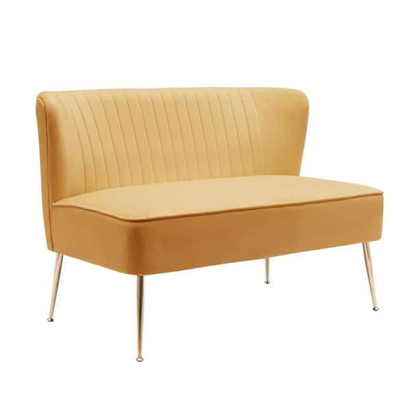 WESTINFURNITURE Farrah 46 in. Wide 2-Seater Velvet Upholstered Armless Wingback Loveseat Settee, Mustard