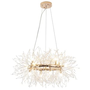 12-Light French Gold Modern Dandelion Crystal Chandelier for Dining Room and Living Room