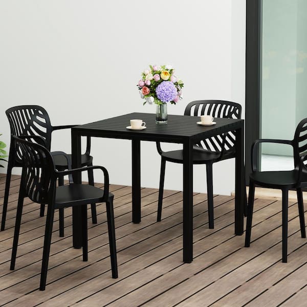 Frond&Form Modern Outdoor 31.5" Poly Plastic Square Table Top Patio Bistro Dining Table, Black