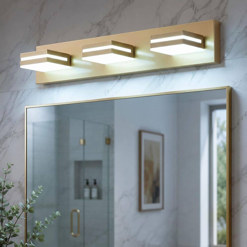 23.62 in. 3-Light Modern Brass 18W LED Vanity Light 6000K Dimmable Acrylic Wall Lighting Over Mirror price history on PriceWatchPro