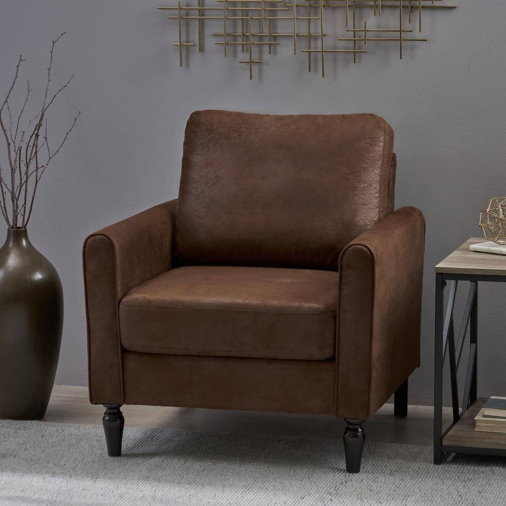 Handcrafted Brown Microfiber Club Chair with Square Arm