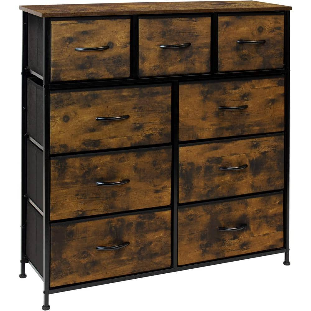 Sorbus 39.5 in. L x 11.5 in. W x 39.5 in. H 9-Drawer Rustic Wood ...