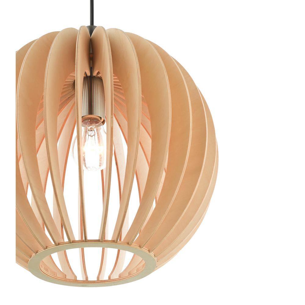 Mini Globe Brushed Nickel Pendant with Round Wood Shade
