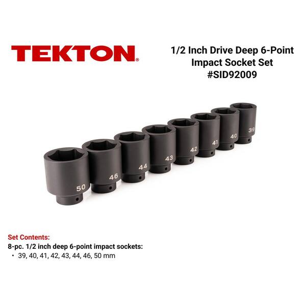 1/2 Inch Drive Deep 6-Point Impact Socket Set, 8-Piece (39-50 mm)
