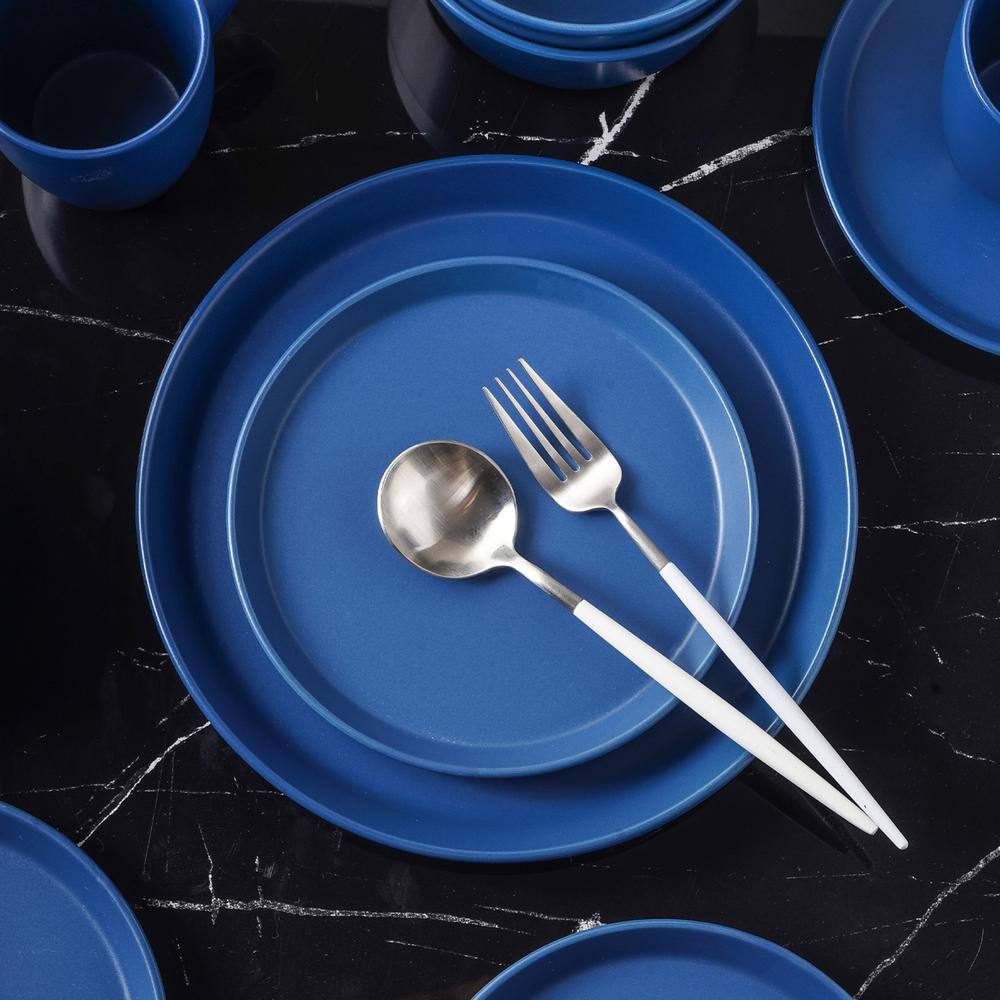 Blue Ceramic 32-Piece Round Dinnerware Set for 8