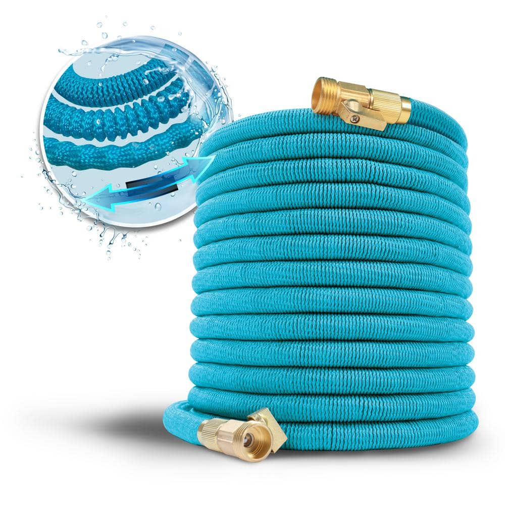 AQUA JOE 5/8 in. Dia. x 100 ft. No-Kink Expandable Garden Hose with Heavy-Duty Brass Valve and Flow Control