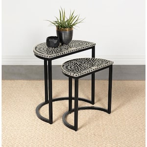 Zakiya 2-Piece 20 in. White and Black Wooden Top Nesting End Table
