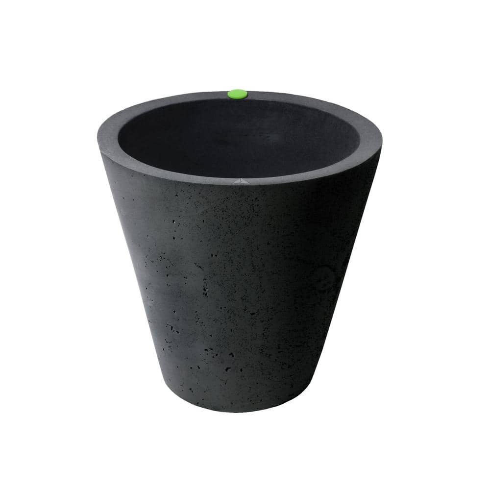 Crete 16.5 in. Hx 16 in. Black Plastic Concrete Texture Self-Watering Plant