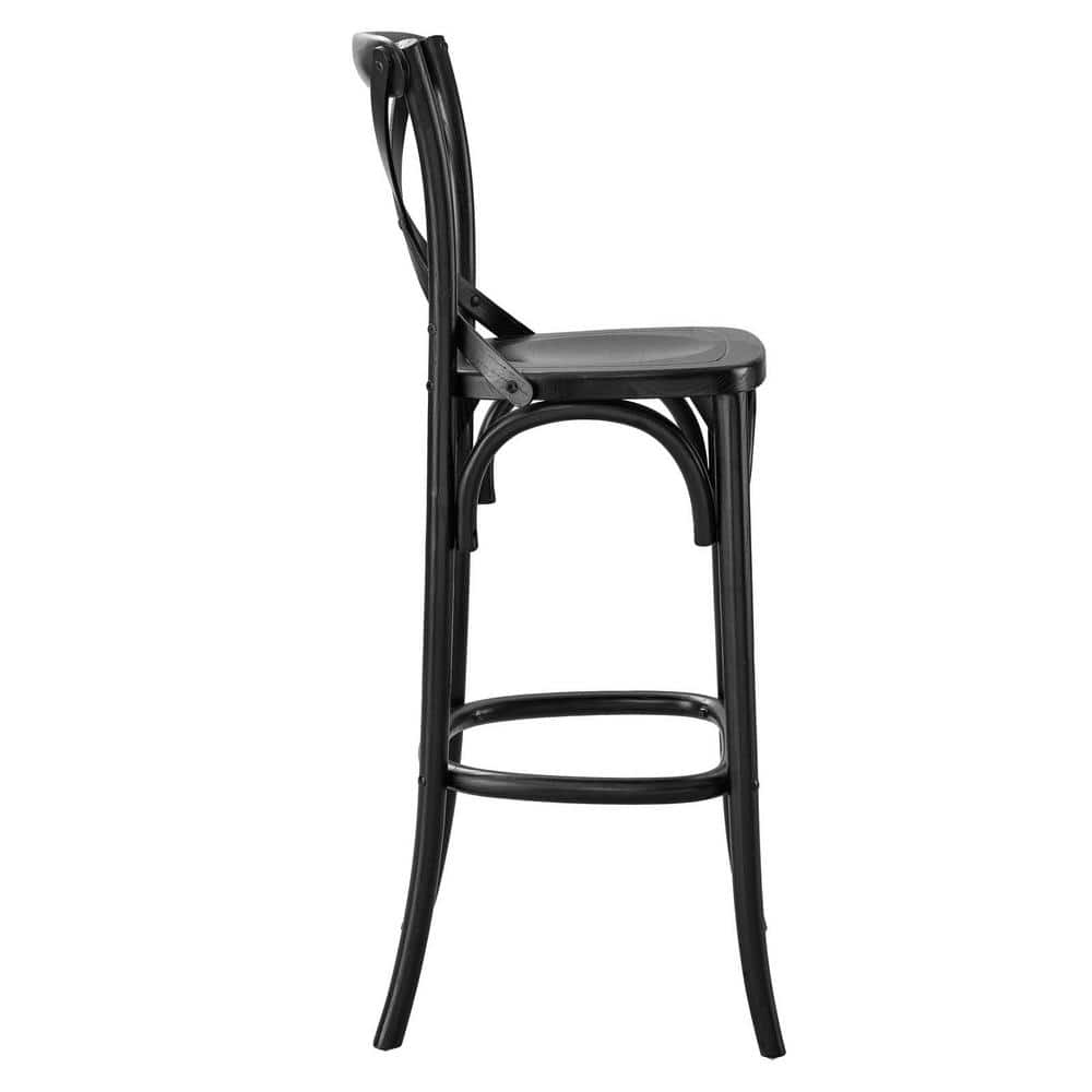 Modern Farmhouse Elm Wood Bar Stool with X-Brace Back in Black