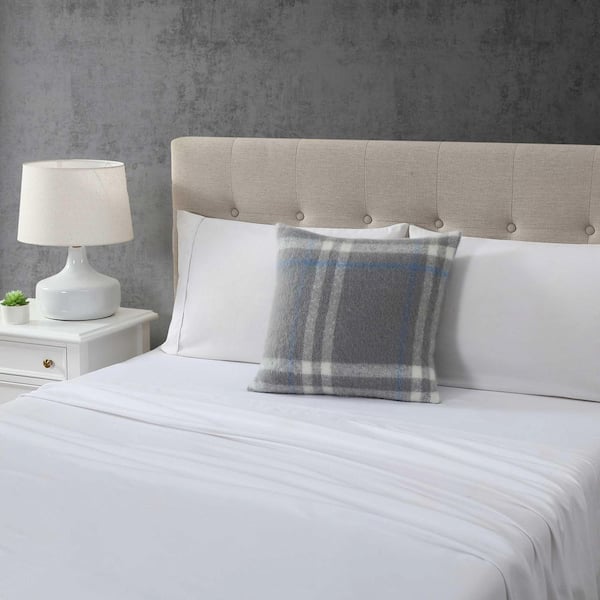 Ryan Cove Plaid 1-Piece Flagstone Grey Faux Mohair Polyester 20 in. x 20 in. Decorative Pillow