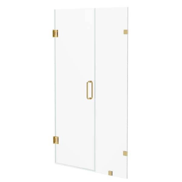 Kobiworks Nirvana 34.5 in. W x 76 in. H Frameless Pivot Hinged Shower Door in Brushed Gold with 3/8 in. Clear Glass