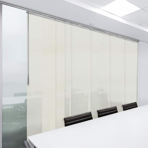 EMOH Ashy Mesh 110 in.- 153 in. W x 116 in. L Adjustable 7-Panel Satin Nickel Single Rail Panel Track with 23.5 in. Slates