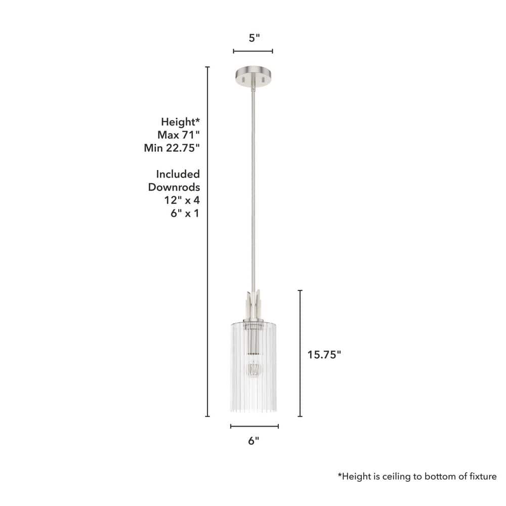 Gatz Brushed Nickel Clear Fluted Mini Pendant Light
