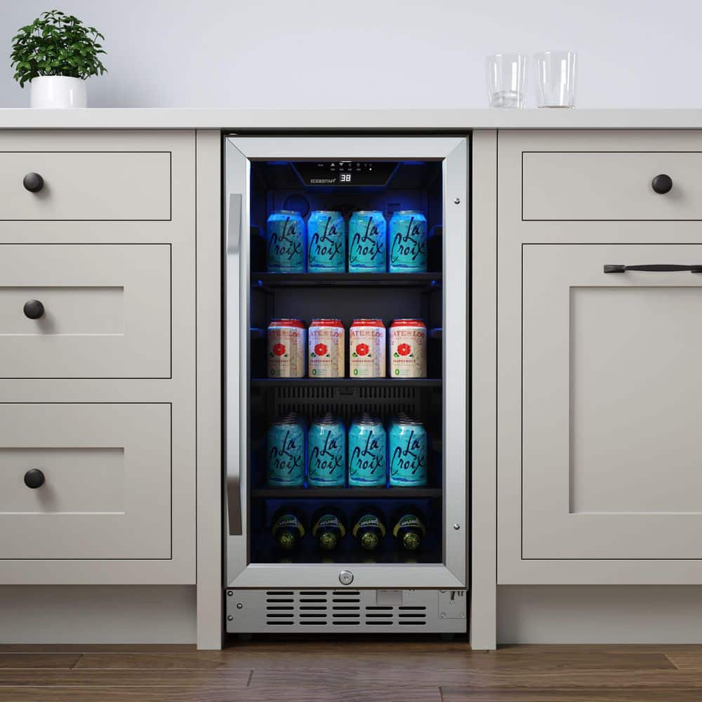 EdgeStar 15-Inch Stainless Steel Undercounter Beverage Cooler with Glass Door