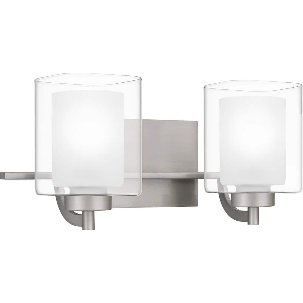 Kolt Brushed Nickel 2-Light Dimmable Vanity Light with Frosted Glass Shades