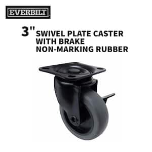 3 in. Gray Rubber Like TPR and Black Steel Swivel Plate Caster with Locking Brake and 175 lb. Load Rating