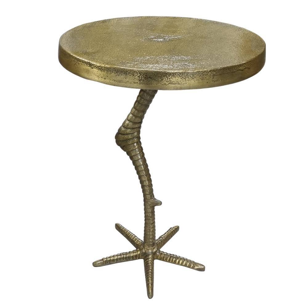 Antique Brass Round Metal Side Table with Bird Leg Base