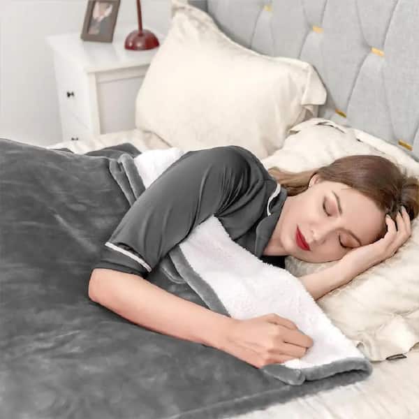81 in.x62 in. Electric Heating Blanket, Gray Flannel Dual Control Warming Blanket with Auto Shut-Off for Winter/AC Rooms