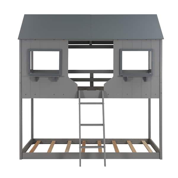 Utopia 4niture Emma Gray Twin Over Twin House-Shaped Bunk Bed