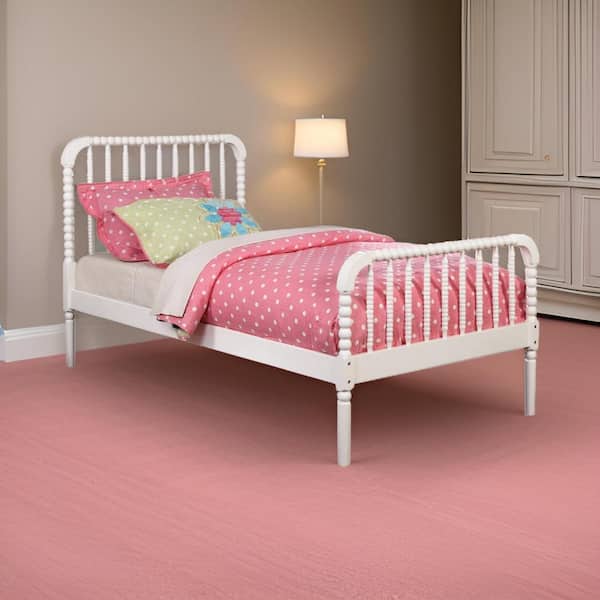 ハーフボンネット　Private square Benjara White Wooden Frame Twin Platform Bed with Bobbin