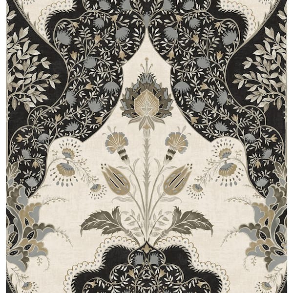 A-Street Prints Auden Black Floral Grandeur Wallpaper Sample