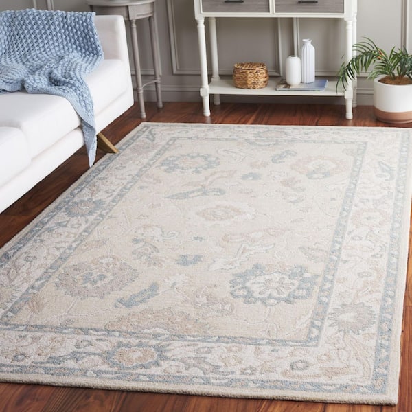 Ebony 9 ft. x 12 ft. Beige/Ivory Floral Border Area Rug