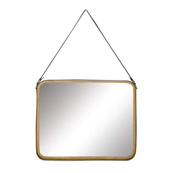 Litton Lane 21 in. x 30 in. Rectangle Framed Gold Wall Mirror with Hanging Strap