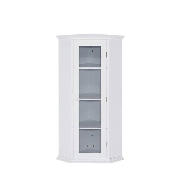 Hooseng 16.1 in. W x 16.1 in. D x 42.4 in. H White MDF Linen Cabinet with Glass Door