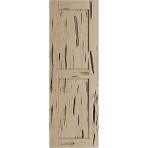 12 in. x 56 in. Timberthane Polyurethane 2-Equal Panel Flat Panel Pecky Cypress Faux Wood Shutters Pair