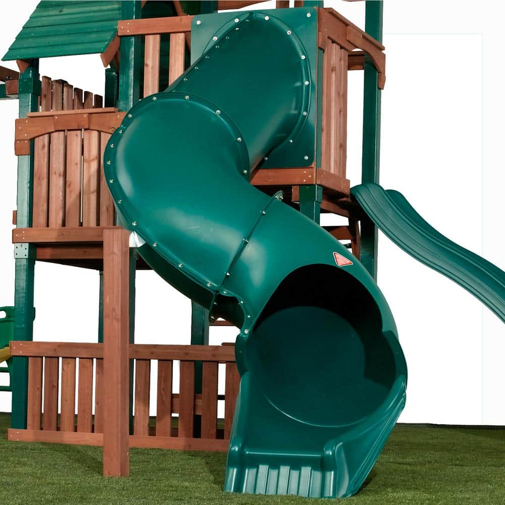 Green Plastic Tunnel Twister Slide for 5-Foot Deck Heights