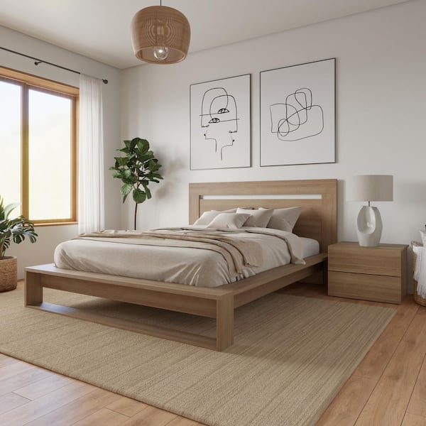 Ophelia 3-Piece Brown Oak Composite Queen Size Bedroom Set