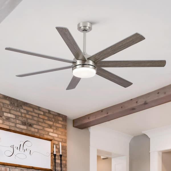 Coastal 62 in. Smart Indoor Brushed Nickel Large Ceiling Fan with Light and Reversible Plywood Blades