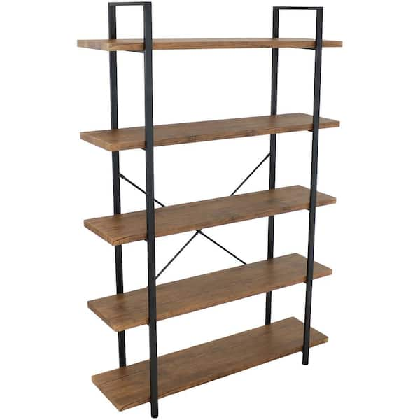 Sunnydaze 70 in. Brown 5 -Shelf Industrial Style Standard Bookcase with Wood Veneer Shelves