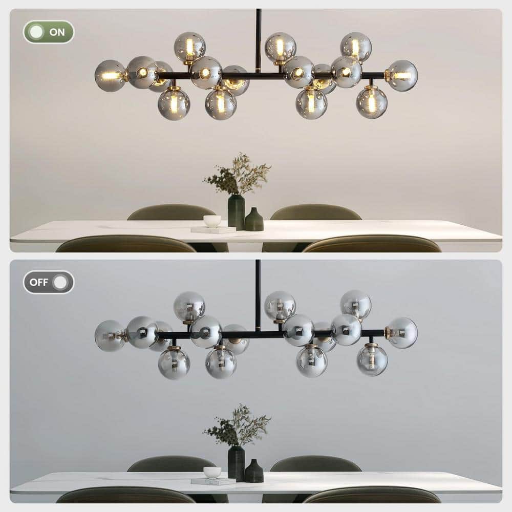 Gray Glass 16-Light Linear Sputnik Chandelier