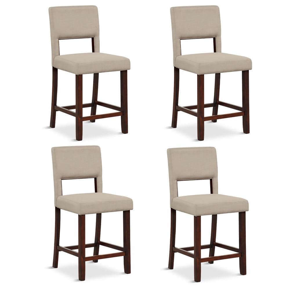 4-Pcs 24.5 in. Beige Linen Fabric Counter Height Bar Stool Set withBack and Rubber Wood Legs price history on PriceWatchPro