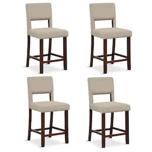 4-Pcs 24.5 in. Beige Linen Fabric Counter Height Bar Stool Set withBack and Rubber Wood Legs