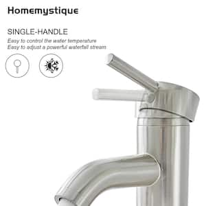 Simple Single-Handle Single-Hole Bathroom Brass Sink Faucet with Pop-Up Drain Assembly Kit Included in Brushed Nickel