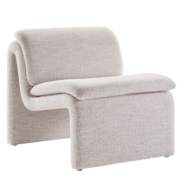 Lume Curved Lounge Chair in Parchment Polyester Boucle Fabric