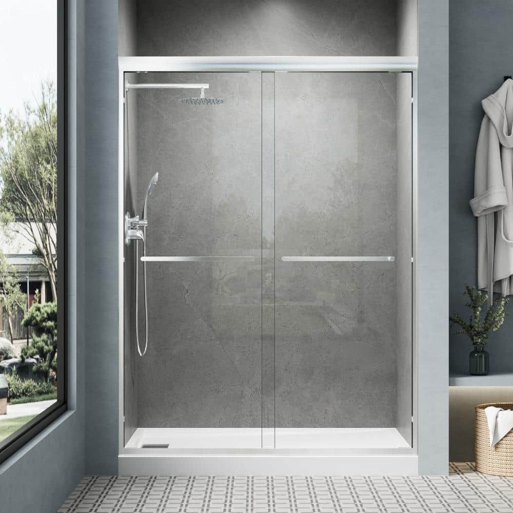 "50-54 in. W x 72 in. H Double Sliding Framed Shower Door in Chrome with 1/4""(6 mm) Clear Tempered Glass, Towel Bar" price history on PriceWatchPro